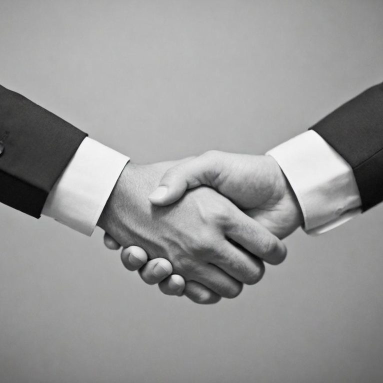 Zwei Hände schütteln sich in einem Geschäftskontext.